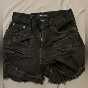 Black distressed denim shorts